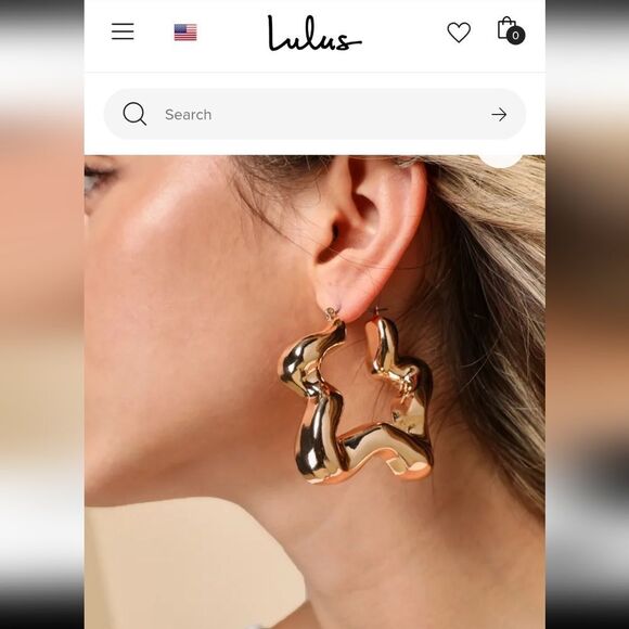 New LULUS Iconic Direction Gold Oversized Wavy Hoop Statement Earrings - Picture 2 of 10